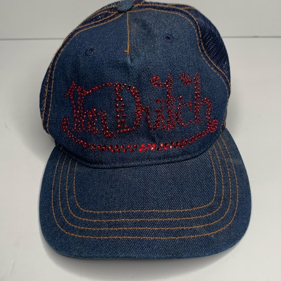 VON DUTCH rhinestone blue denim  snapback hat - Picture 3 of 6
